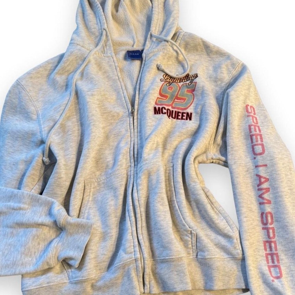 Disney Pixar Cars Lightning McQueen Zip-Up Hoodie Full zip drawstrings size Larg
